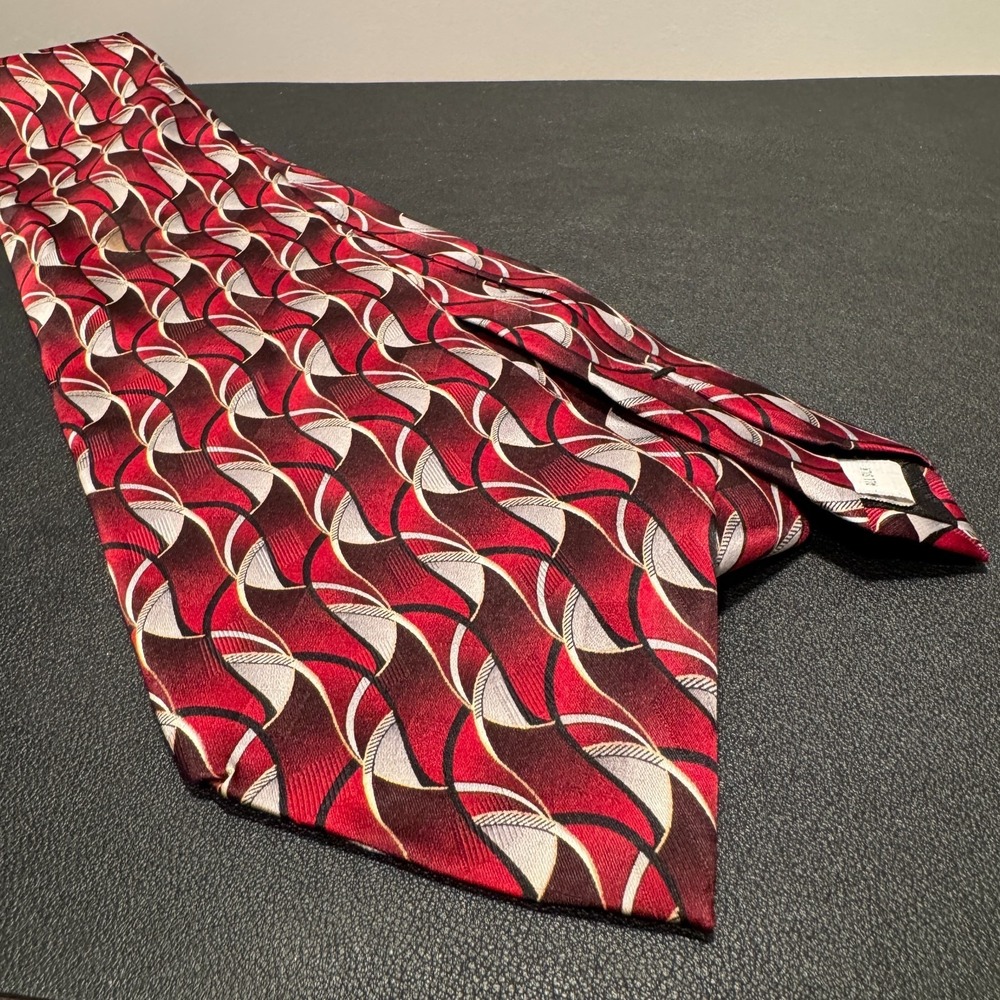 Pierre Cardin Tie Red Gray Abstract Geometric Rockabilly USA Made Silk Vintage